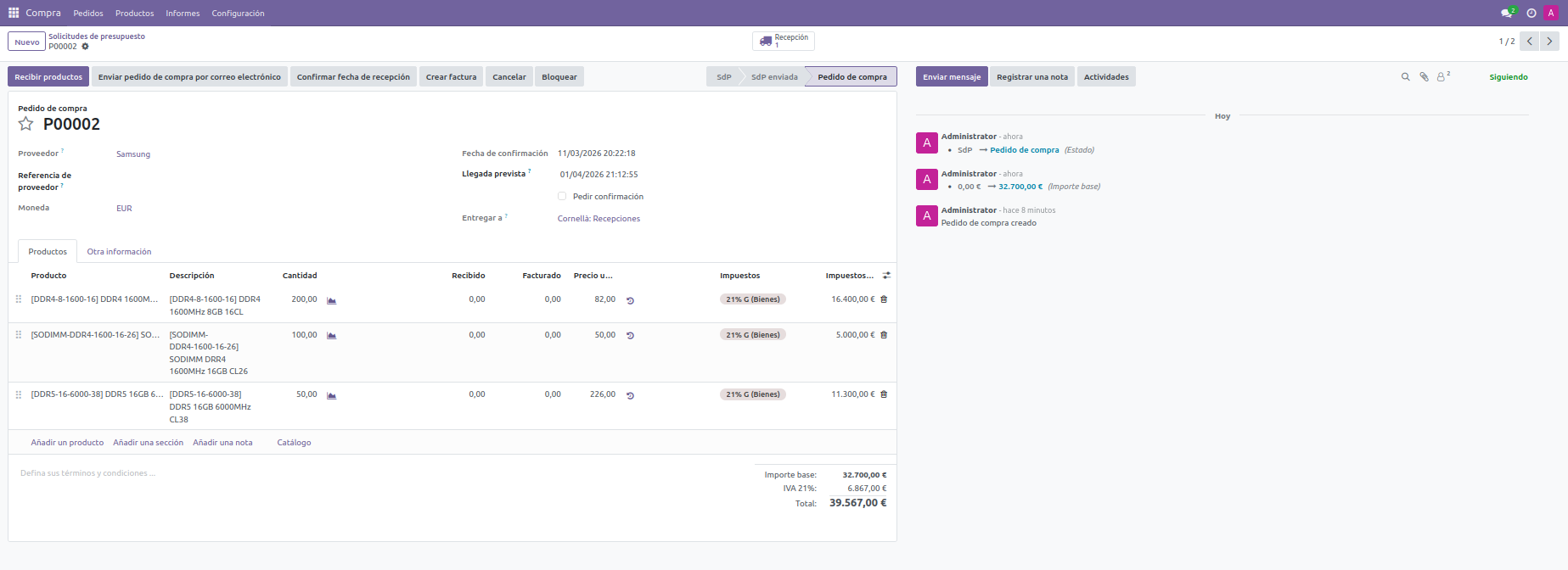Comanda confirmada amb avís de recepció