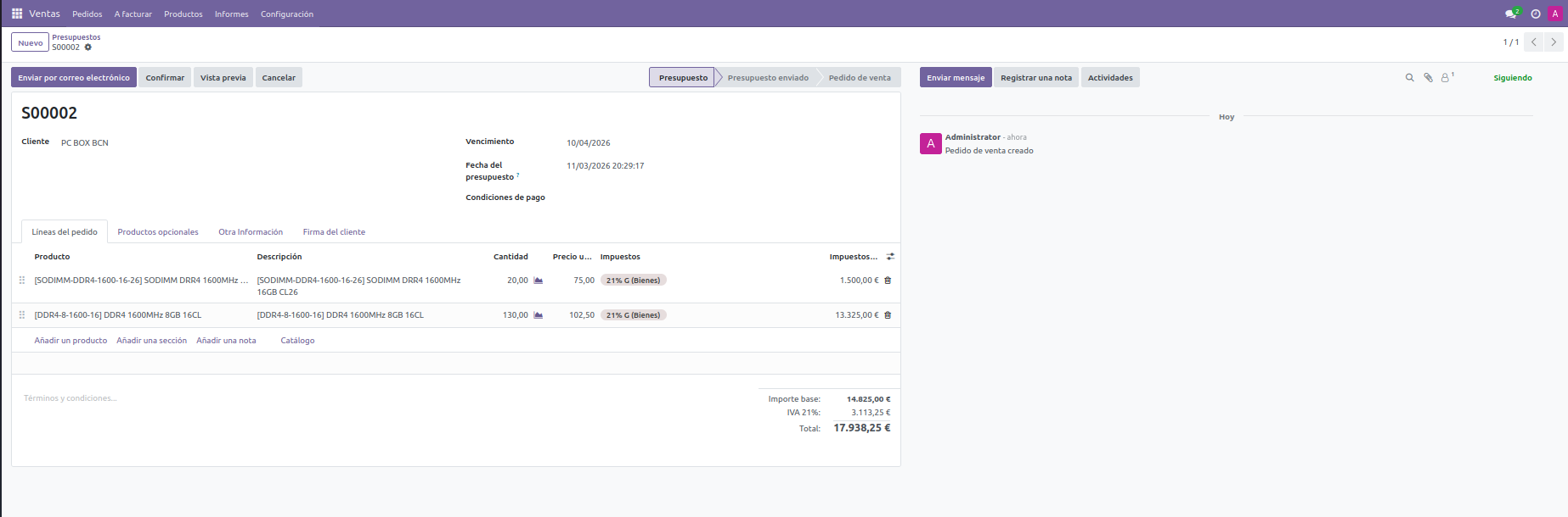 Pressupost de Venda amb +25%